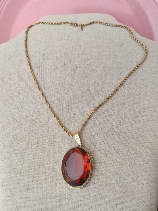 Antique Czech double sided gold scroll litho photo portrait  Antique Rolled Gold/Czech Glass Pendant w/Chain
